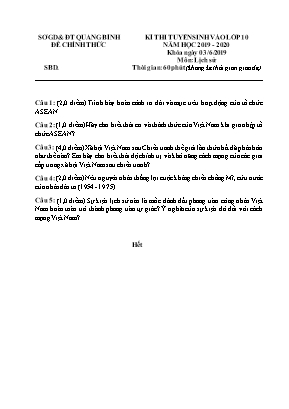 Đề thi tuyển sinh Lớp 10 môn Lịch sử - Năm học 2019-2020 - Sở giáo dục và đào tạo Quảng Bình
